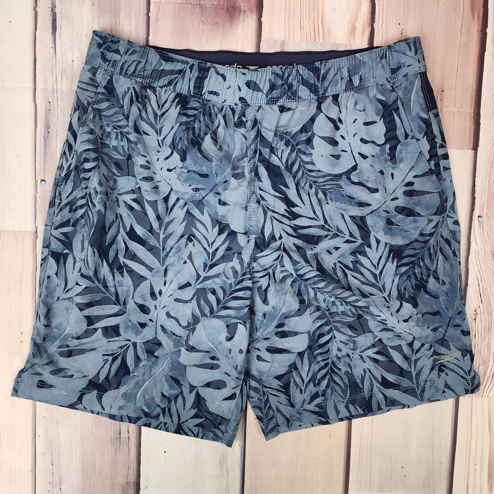 Speedo Mens M Swim Trunks Shorts Palm Hawiian Boxer Mesh Lined Tie Front Pockets